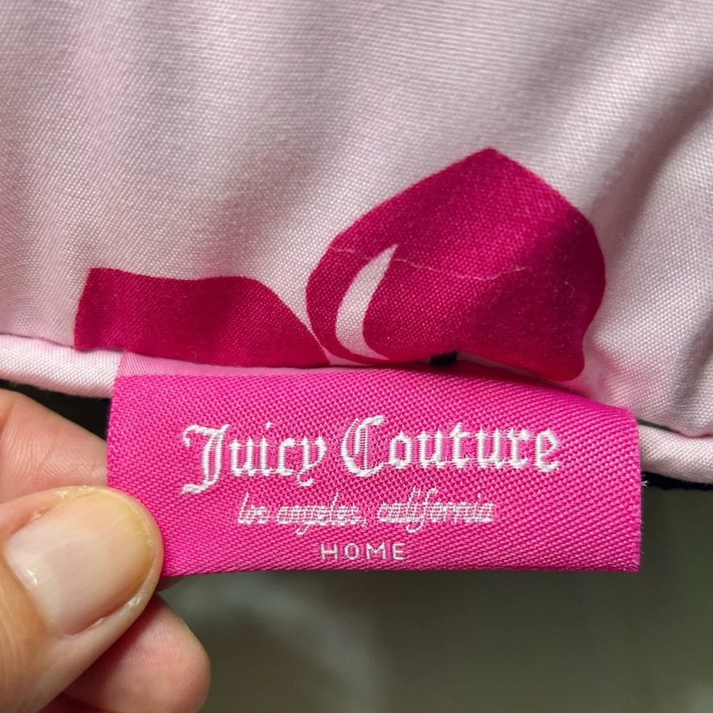 Juicy Couture Black & Pink Novelty Cherry Print Logo Accent Pillow